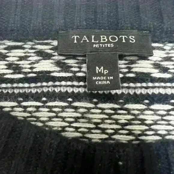 Talbots Womens Medium Petite Black and White Stripe Sweater Knit Lambswool Blend - Picture 2 of 6